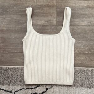 Ribbed Scoop Neck Tank Top - Cream